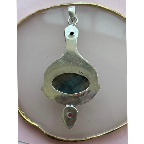 925 Sterling  Labradorite Coral & Tourmaline  Pendant - Picture 5 of 5